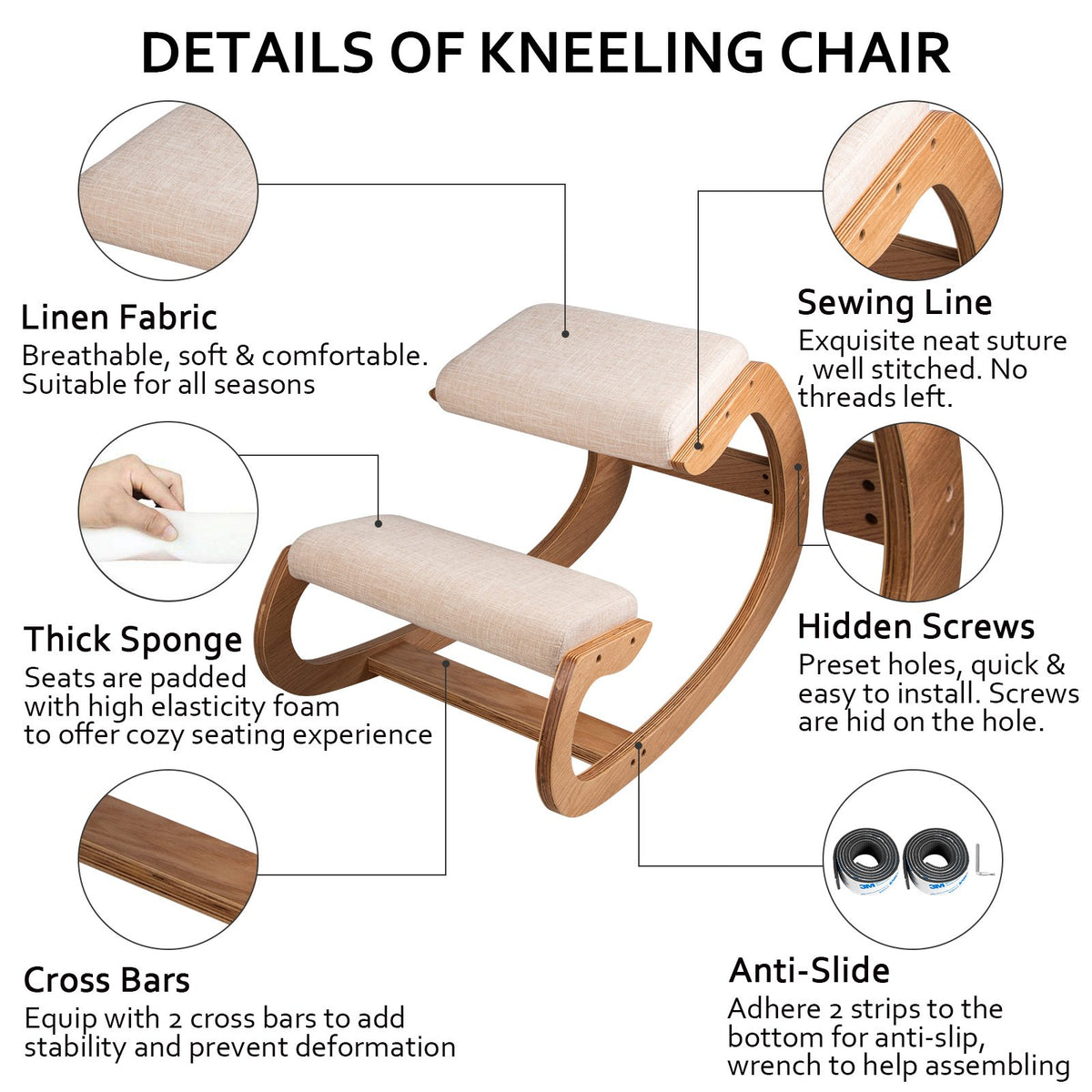 Ergonomic Kneeling Chair Heavy Duty Better Posture Kneeling Stool Office Chair Home for Body Shaping V952-DNGDBXMSKJ0000001V0