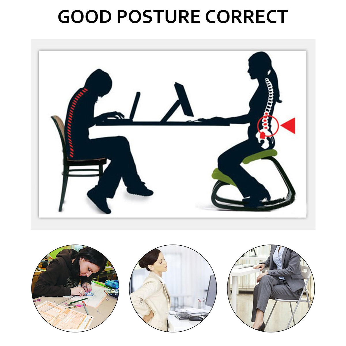 Ergonomic Kneeling Chair Heavy Duty Better Posture Kneeling Stool Office Chair Home for Body Shaping V952-DNGDBXMSKJ0000001V0