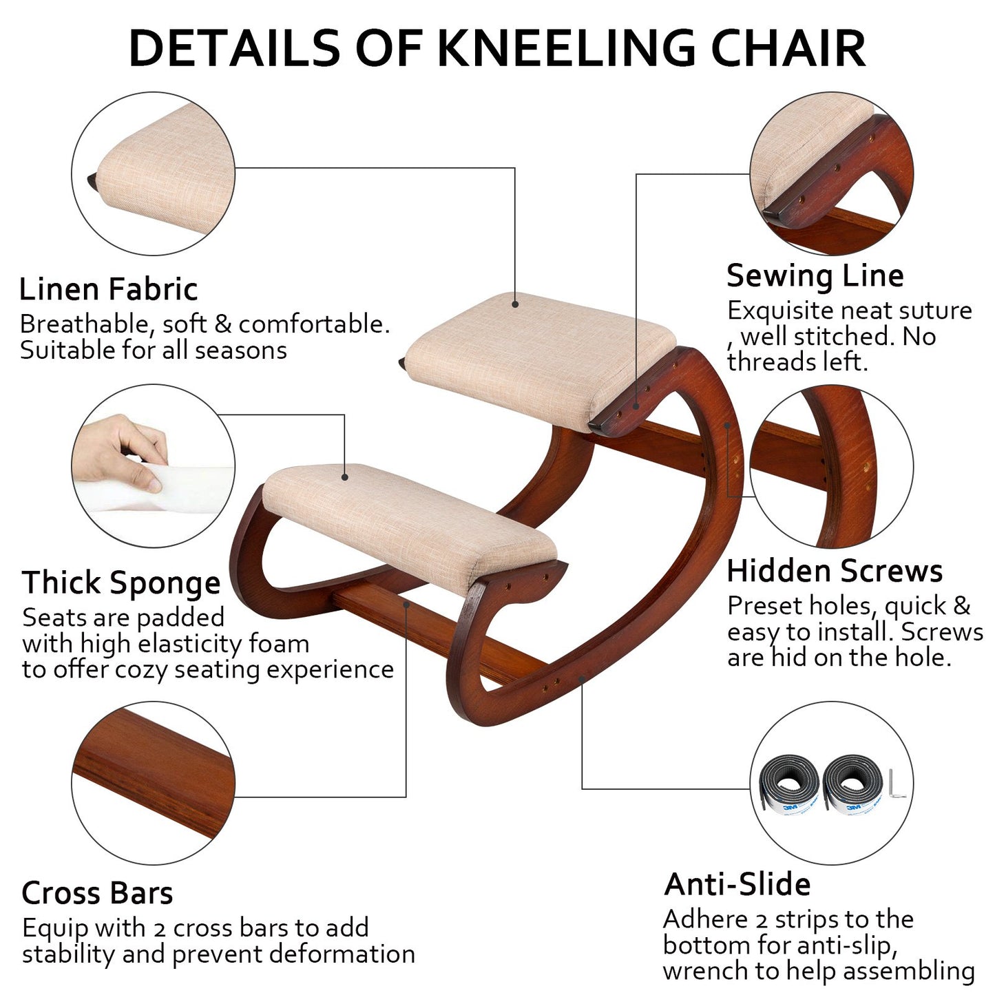 Ergonomic Kneeling Chair Wooden Neck Pain Relief Relieve Fatigue Wood Stool V952-DNGDSHTSKJ0000001V0