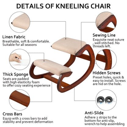 Ergonomic Kneeling Chair Wooden Neck Pain Relief Relieve Fatigue Wood Stool V952-DNGDSHTSKJ0000001V0