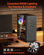 Mid-Tower ATX PC Gaming Case Computer Case Box with 3 x 120 mm ARGB Fans V952-DNJXZT120MMACLSZZ001V9