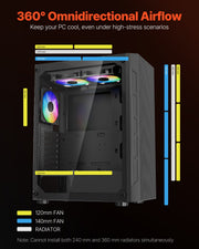 Mid-Tower ATX PC Gaming Case Computer Case Box with 3 x 120 mm ARGB Fans V952-DNJXZT120MMACLSZZ001V9