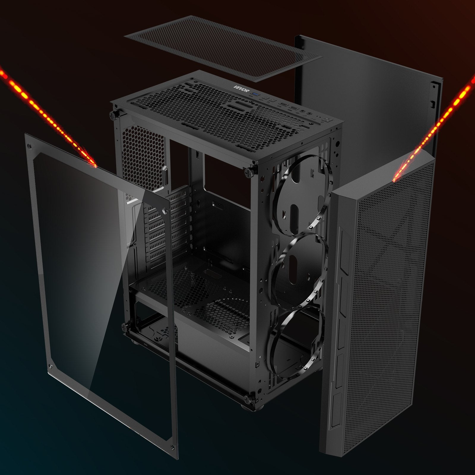 Mid-Tower ATX PC Gaming Case Computer Case Box with 3 x 120 mm ARGB Fans V952-DNJXZT120MMACLSZZ001V9