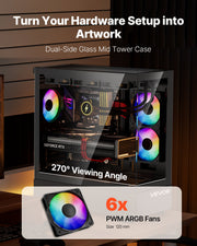 Mid-Tower ATX PC Gaming Case Computer Case with 6 x 120 mm PWM ARGB Fans V952-DNJXZT120MMAIKYPY001V9