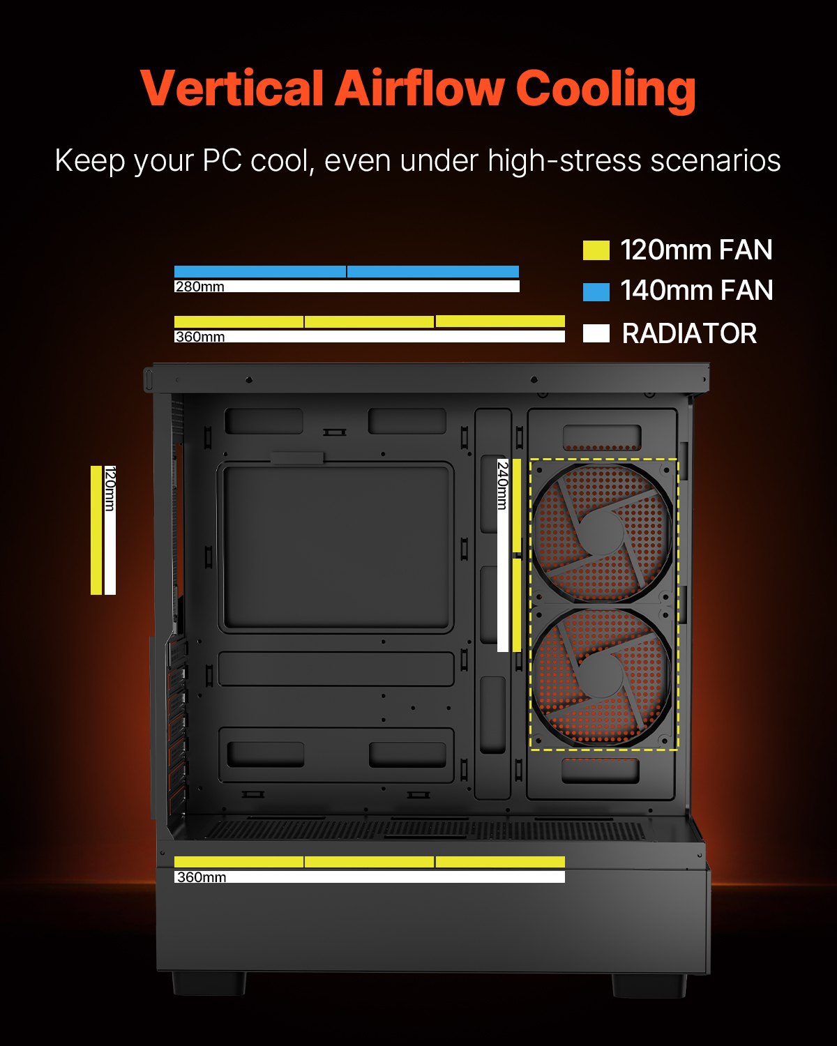 Mid-Tower ATX PC Gaming Case Computer Case with 6 x 120 mm PWM ARGB Fans V952-DNJXZT120MMAIKYPY001V9