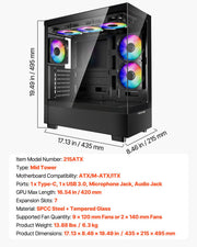 Mid-Tower ATX PC Gaming Case Computer Case with 6 x 120 mm PWM ARGB Fans V952-DNJXZT120MMAIKYPY001V9