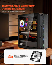 Mid-Tower ATX PC Gaming Case Computer Case Box with 4 x 120 mm ARGB Fans V952-DNJXZT120MMAXBJ08001V9