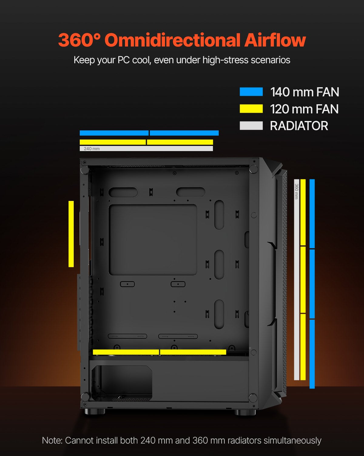 Mid-Tower ATX PC Gaming Case Computer Case Box with 4 x 120 mm ARGB Fans V952-DNJXZT120MMAXBJ08001V9