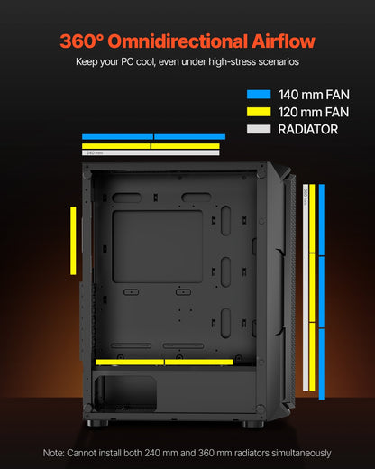 Mid-Tower ATX PC Gaming Case Computer Case Box with 4 x 120 mm ARGB Fans V952-DNJXZT120MMAXBJ08001V9