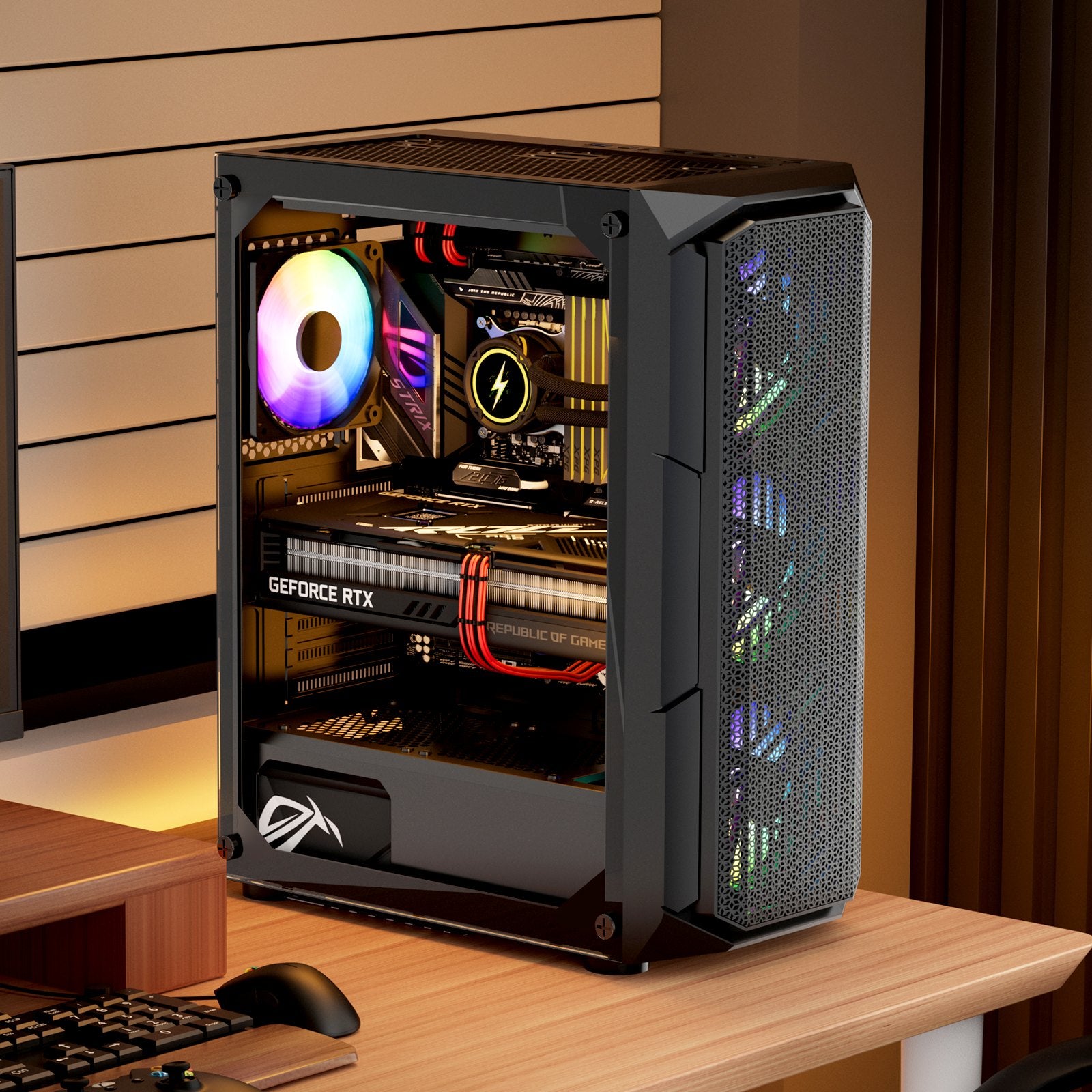 Mid-Tower ATX PC Gaming Case Computer Case Box with 4 x 120 mm ARGB Fans V952-DNJXZT120MMAXBJ08001V9