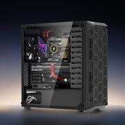 PC Gaming Case, Mid-Tower, Computer Case with High-Airflow Tempered Glass Panel, Dust Filter, 4 x 120 mm V952-DNJXZT120MMBU4Q2Z001V9