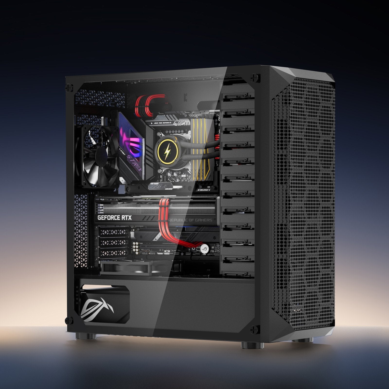 PC Gaming Case, Mid-Tower, Computer Case with High-Airflow Tempered Glass Panel, Dust Filter, 4 x 120 mm V952-DNJXZT120MMBU4Q2Z001V9