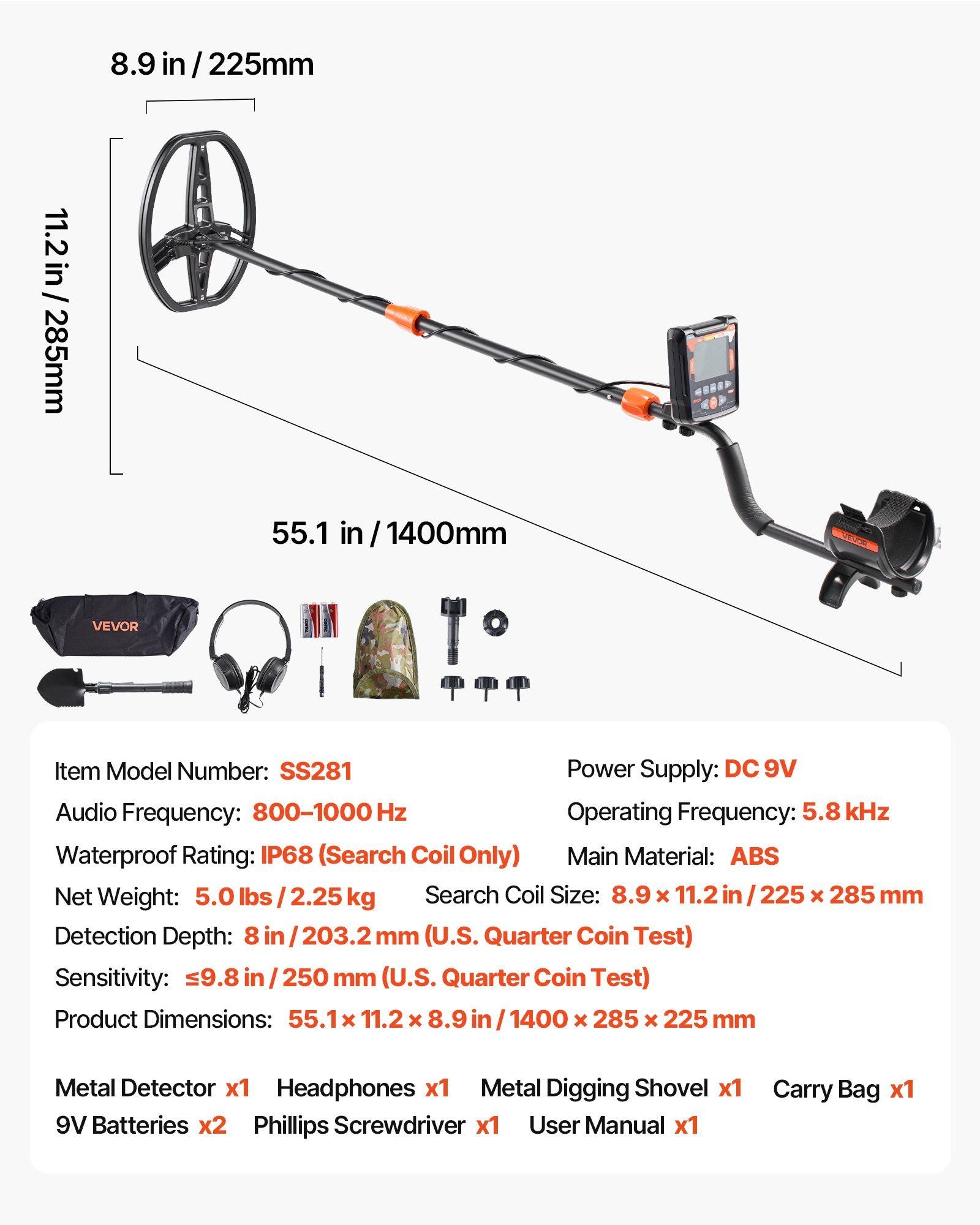 Metal Detector for Adults, 254 mm, Professional High Accuracy Gold Detector, IP68 Waterproof Search Coil with V952-DPJSTCQJB10ID7GHN001V9