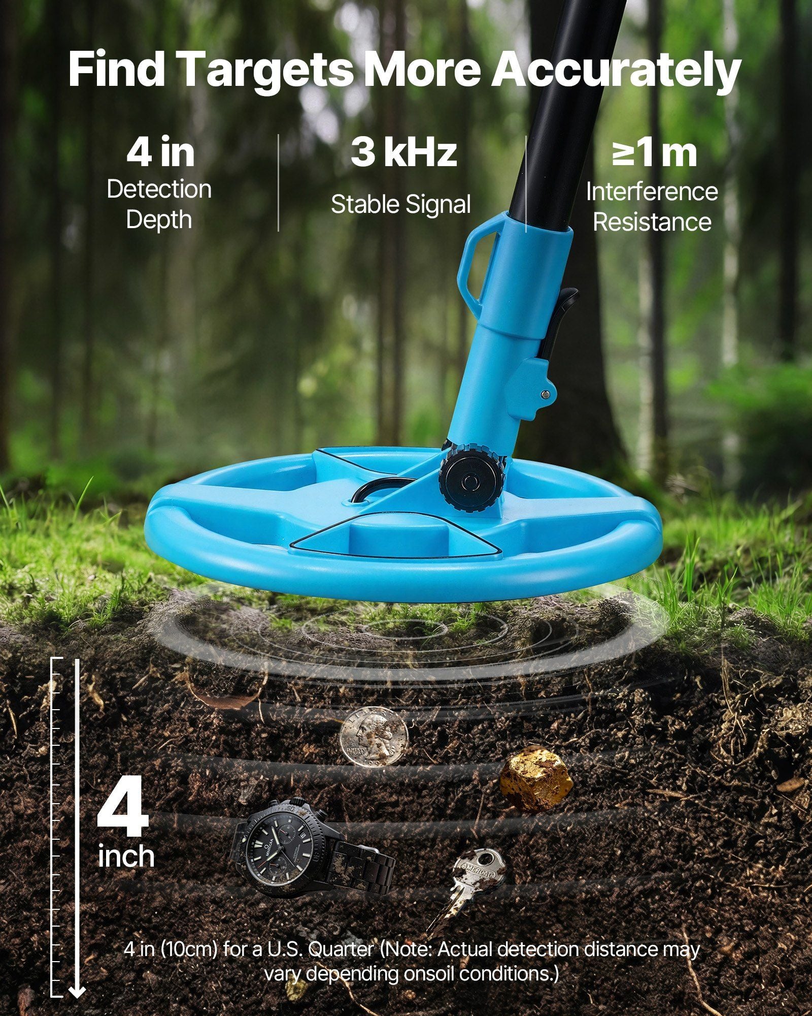 Metal Detector, 101.6 mm, Lightweight Metal Detector with LCD Display, 152.4 mm IP68 Waterproof Search Coil, V952-DPJSTCQJB4INF1RYZ001V9