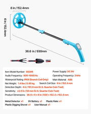 Metal Detector, 101.6 mm, Lightweight Metal Detector with LCD Display, 152.4 mm IP68 Waterproof Search Coil, V952-DPJSTCQJB4INF1RYZ001V9