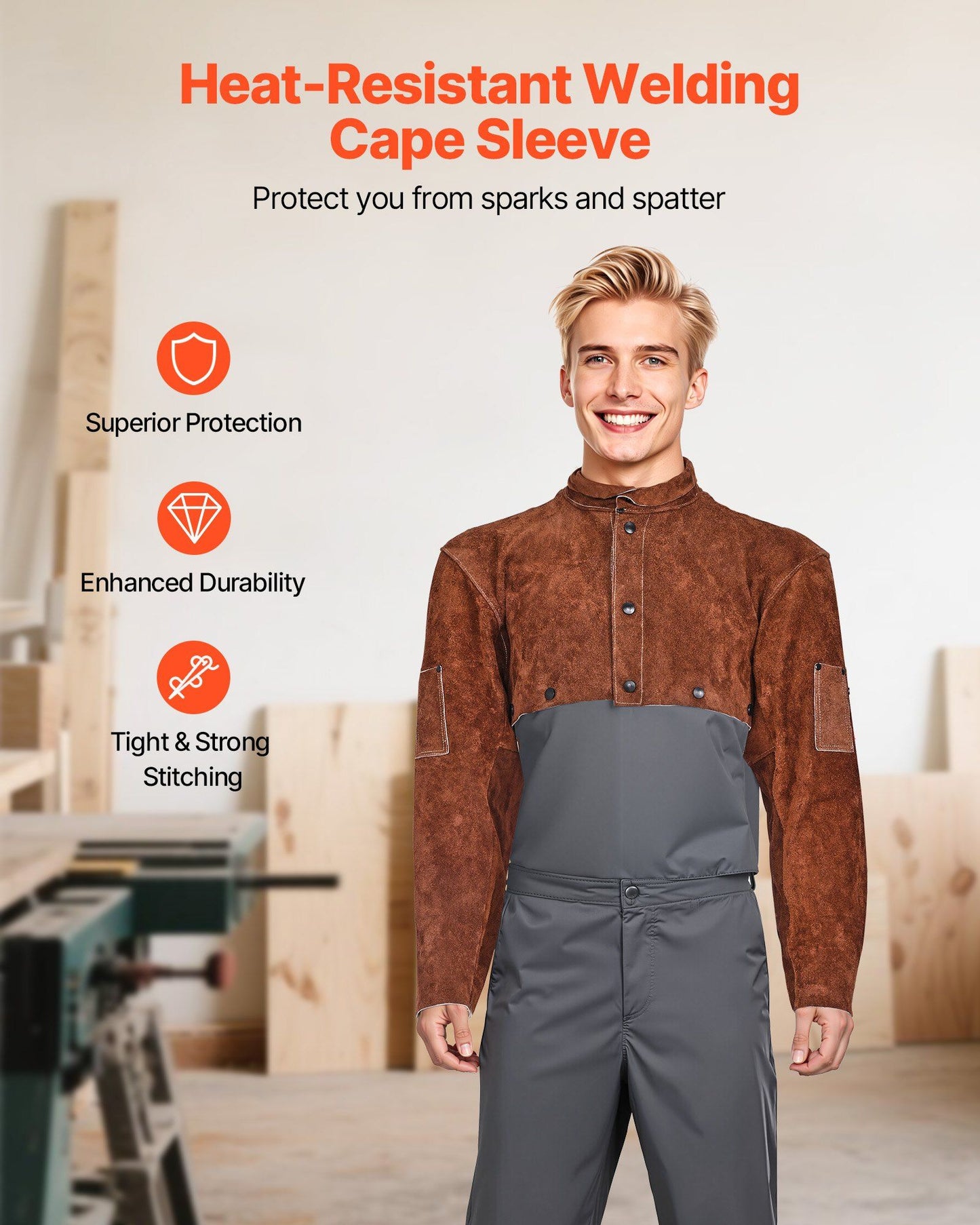 Leather Welding Cape Sleeve, Heavy Duty Flame Resistant Cowhide Safety Cape Sleeves for Men Women, V952-DPKDPKNPXLM0BW738001V0