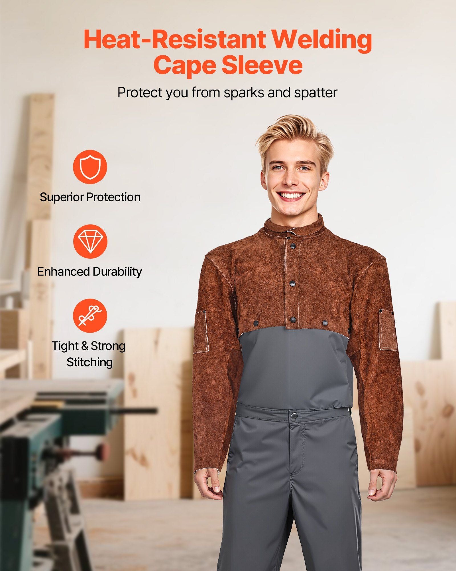 Leather Welding Cape Sleeve, Heavy Duty Flame Resistant Cowhide Safety Cape Sleeves for Men Women, V952-DPKDPKNPXLM0BW738001V0
