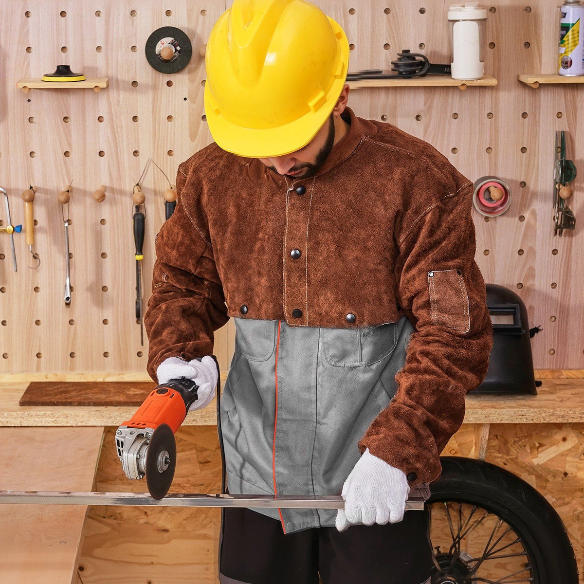 Leather Welding Cape Sleeve, Heavy Duty Flame Resistant Cowhide Safety Cape Sleeves for Men Women, V952-DPKDPKNPXLM0BW738001V0