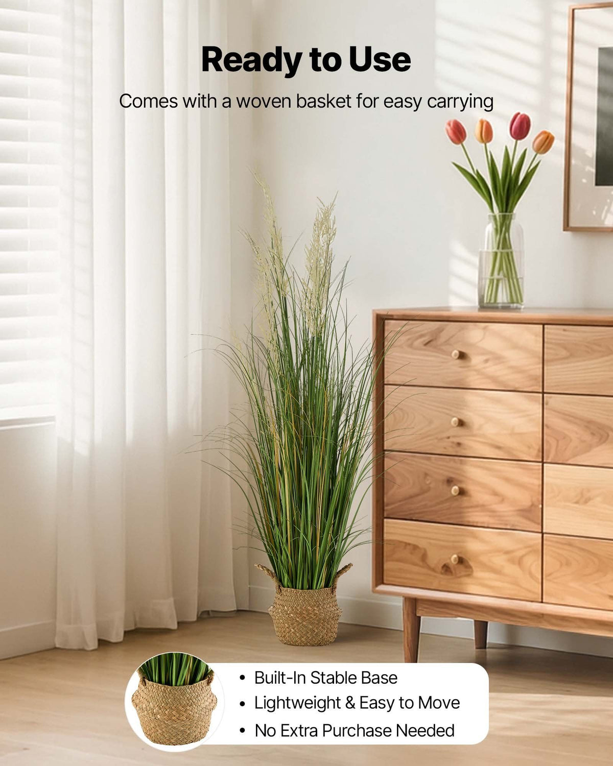 Artificial Grass Plant, 1194mm Reed Flower Grass in Pot, Premium PVC Faux Fake Greenery Shrubs Plant for V952-DPKLWHLS47INJTAC5001V0