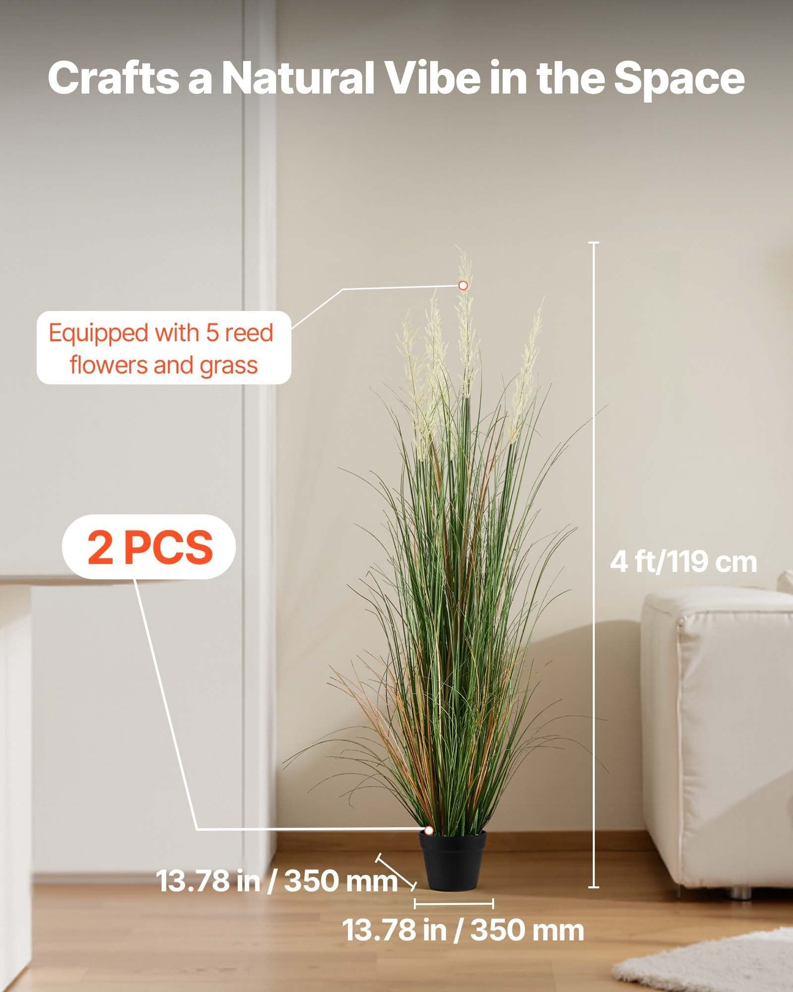 Artificial Grass Plant, 2 Pack 1194mm Reed Flower Grass in Pot, Premium PVC Faux Fake Greenery Shrubs Plant V952-DPKLWHLS47INM48C5001V0