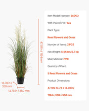Artificial Grass Plant, 2 Pack 1194mm Reed Flower Grass in Pot, Premium PVC Faux Fake Greenery Shrubs Plant V952-DPKLWHLS47INM48C5001V0