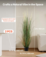 Artificial Grass Plant, 2 Pack 1499mm Faux Reed Flower Grass in Pot, Premium PVC Fake Greenery Shrubs Plant V952-DPKLWHLS59IND2ABK001V0