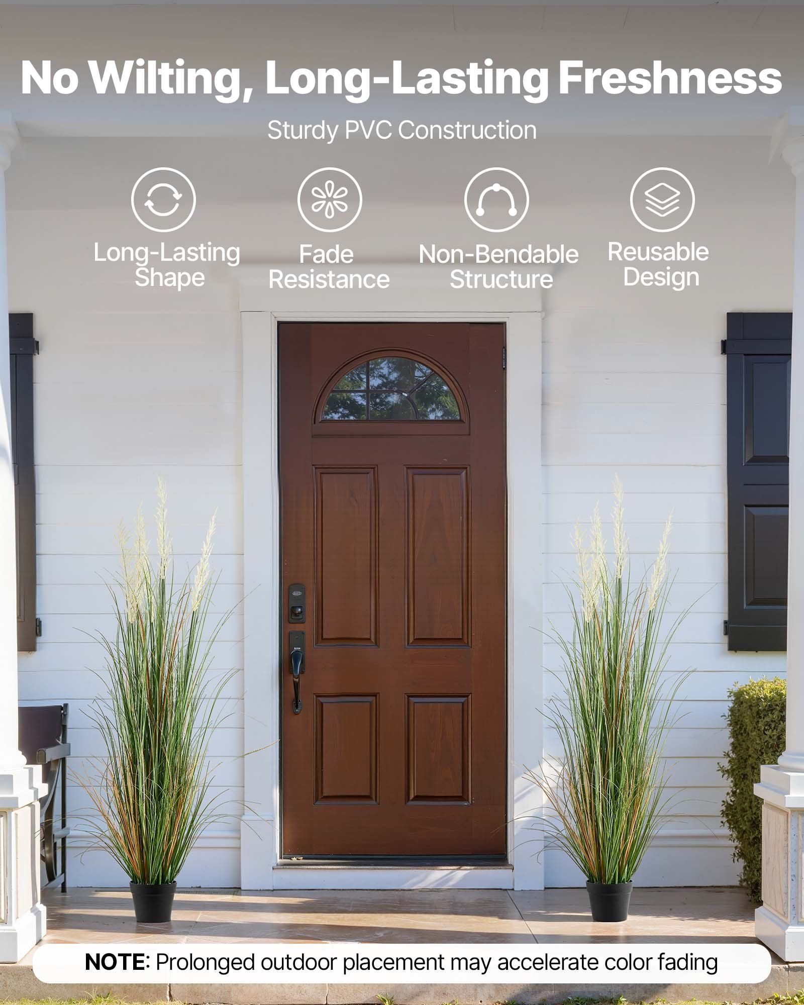 Artificial Grass Plant, 2 Pack 1499mm Faux Reed Flower Grass in Pot, Premium PVC Fake Greenery Shrubs Plant V952-DPKLWHLS59IND2ABK001V0