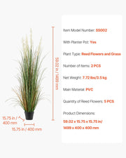 Artificial Grass Plant, 2 Pack 1499mm Faux Reed Flower Grass in Pot, Premium PVC Fake Greenery Shrubs Plant V952-DPKLWHLS59IND2ABK001V0