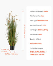 Artificial Grass Plant, 2 Pack 1194mm Horsetail Reed Grass in Pot, Premium PVC Faux Fake Greenery Shrubs V952-DPKMWCLS47INQSMT0001V0