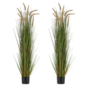 Artificial Grass Plant, 2 Pack 1499mm Horsetail Reed Grass in Pot, Premium PVC Faux Fake Greenery Shrubs V952-DPKMWCLS59INN4HXO001V0