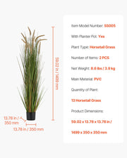 Artificial Grass Plant, 2 Pack 1499mm Horsetail Reed Grass in Pot, Premium PVC Faux Fake Greenery Shrubs V952-DPKMWCLS59INN4HXO001V0