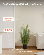 Artificial Grass Plant, 2 Pack 889mm Cattail Grass in Pot, Premium PVC Faux Fake Greenery Shrubs Plant for V952-DPKXPLWCLS35CCHPH001V0