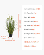 Artificial Grass Plant, 2 Pack 889mm Cattail Grass in Pot, Premium PVC Faux Fake Greenery Shrubs Plant for V952-DPKXPLWCLS35CCHPH001V0