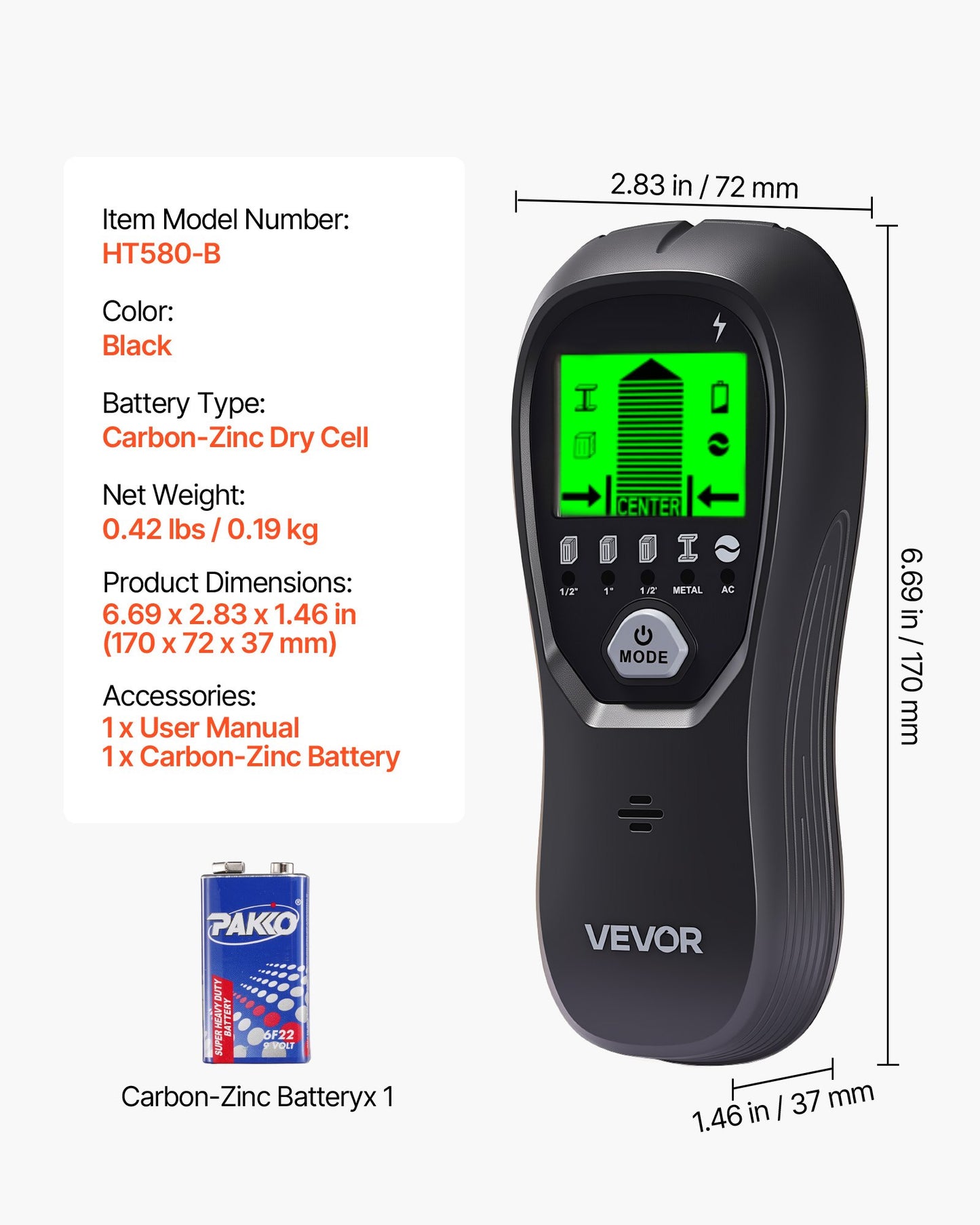 Stud Finder Wall Scanner, 5 in 1, Electronic Wall Stud Detector with Smart Sensor, High-Definition LCD V952-DPMTCQHS0000CK1ZS001V9
