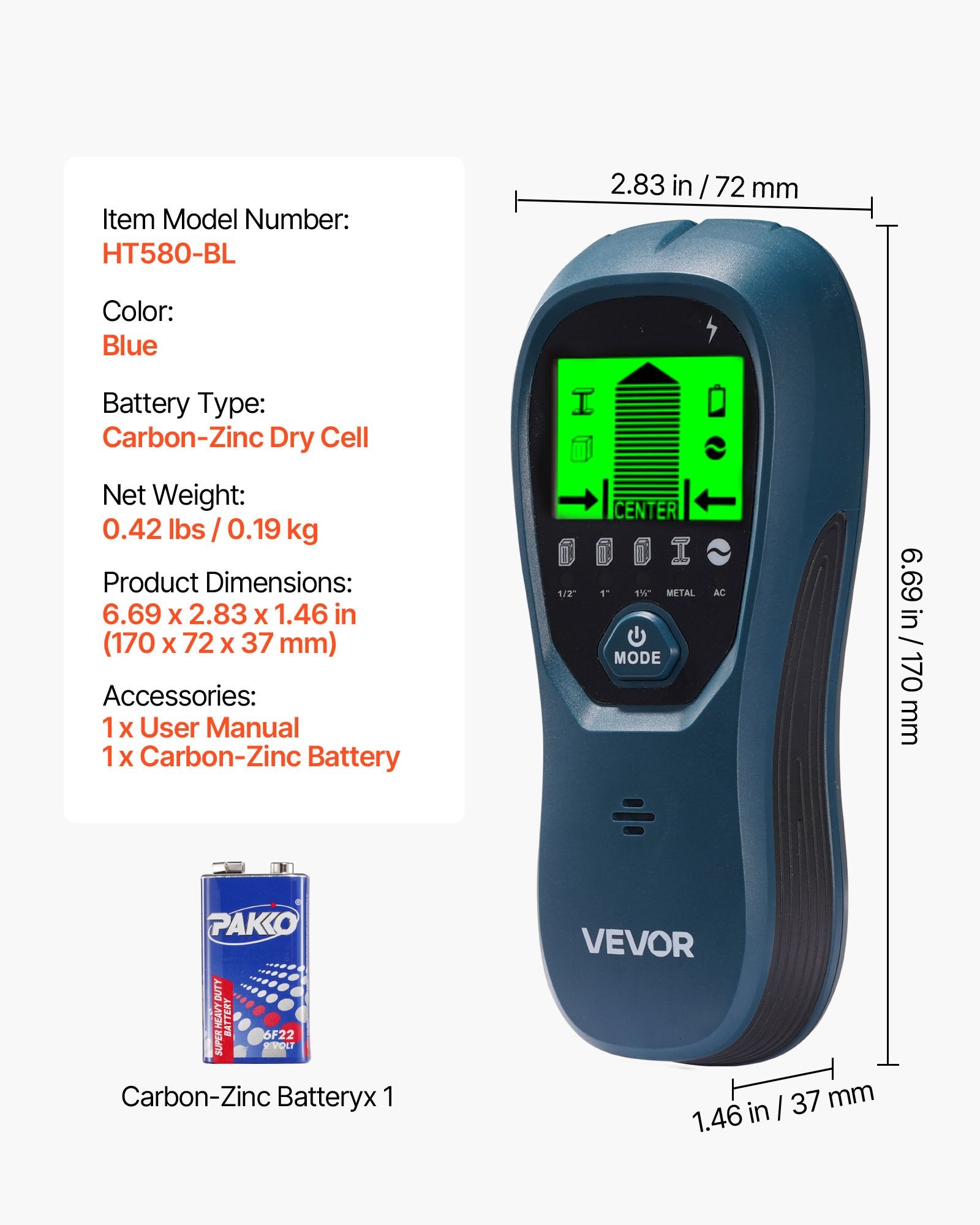 Stud Finder Wall Scanner, 5 in 1, Electronic Wall Stud Detector with Smart Sensor, High-Definition LCD V952-DPMTCQLS0000VZB7L001V9