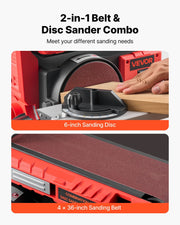 152.4mm Disc Sander & 101.6mm x 914.4mm Belt Sander, 400W Professional Belt Disc Sanders Combo with 0 - 45 V952-DPSGJZHYPHBX7MQ9F001V3