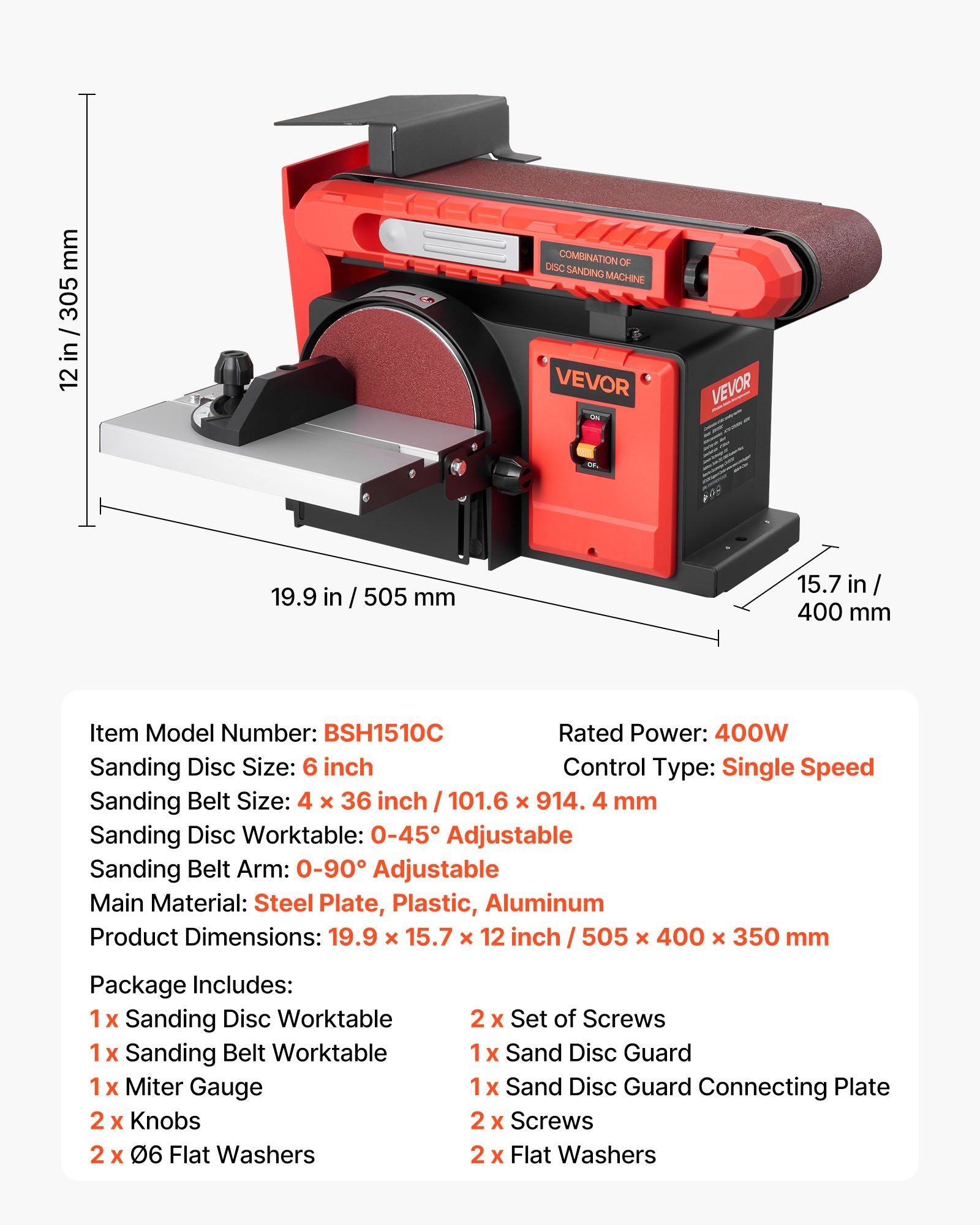 152.4mm Disc Sander & 101.6mm x 914.4mm Belt Sander, 400W Professional Belt Disc Sanders Combo with 0 - 45 V952-DPSGJZHYPHBX7MQ9F001V3