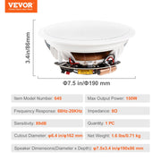 165.1 mm in Ceiling Speakers, 150-Watts, Flush Mount Ceiling & in-Wall Speakers System with 8ohmImpedance V952-DPXDYSQ65YCYICQLKV9
