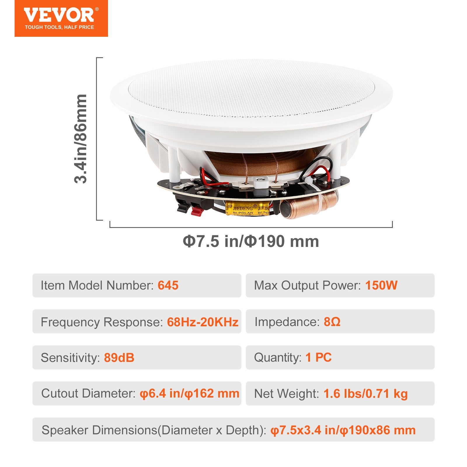 165.1 mm in Ceiling Speakers, 150-Watts, Flush Mount Ceiling & in-Wall Speakers System with 8ohmImpedance V952-DPXDYSQ65YCYICQLKV9