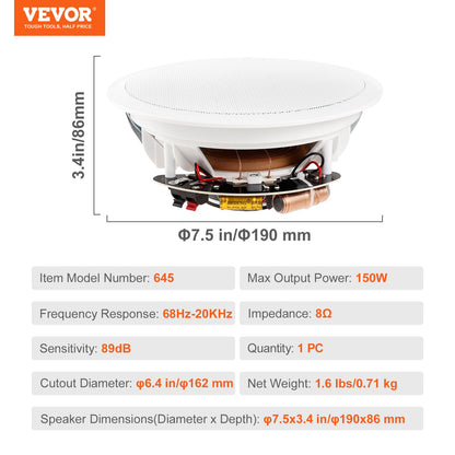 165.1 mm in Ceiling Speakers, 150-Watts, Flush Mount Ceiling & in-Wall Speakers System with 8ohmImpedance V952-DPXDYSQ65YCYICQLKV9