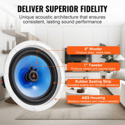 2 PCs 203.2 mm in Ceiling Speakers, 50-Watts, Flush Mount Ceiling & in-Wall Speakers System with Impedance V952-DPXDYSQ8YCLZPZC9CV9