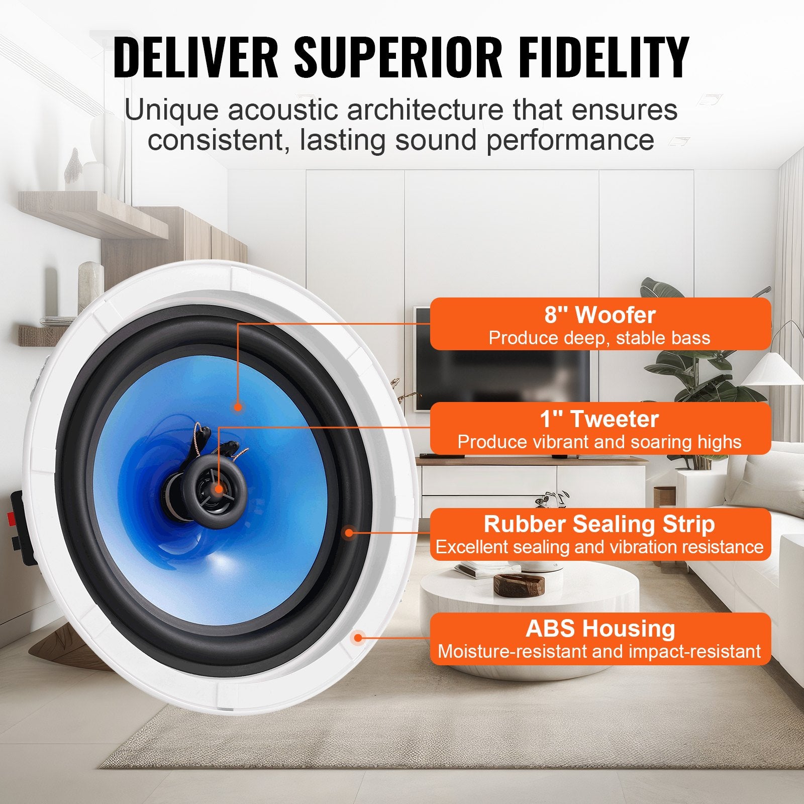 2 PCs 203.2 mm in Ceiling Speakers, 50-Watts, Flush Mount Ceiling & in-Wall Speakers System with Impedance V952-DPXDYSQ8YCLZPZC9CV9
