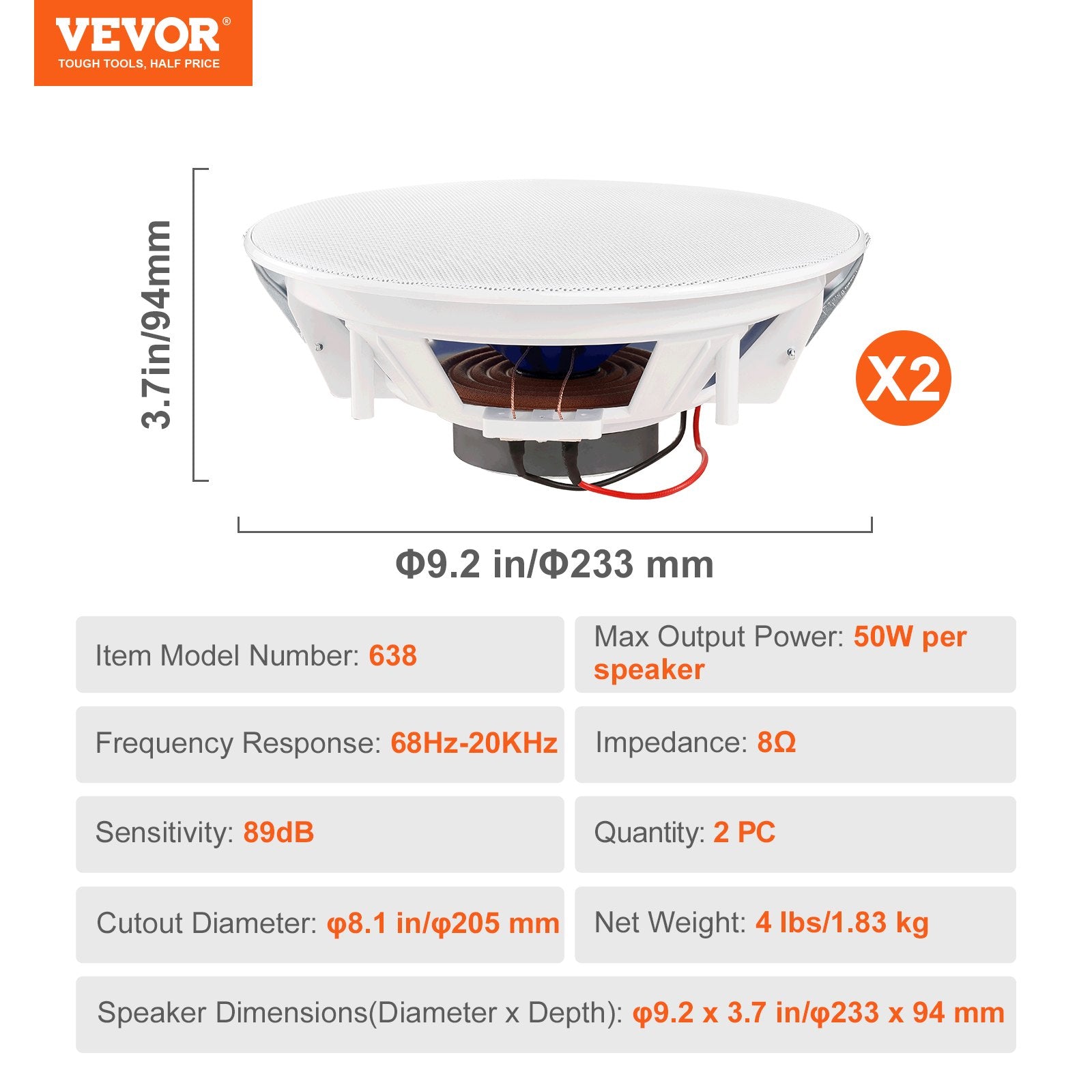 2 PCs 203.2 mm in Ceiling Speakers, 50-Watts, Flush Mount Ceiling & in-Wall Speakers System with Impedance V952-DPXDYSQ8YCLZPZC9CV9