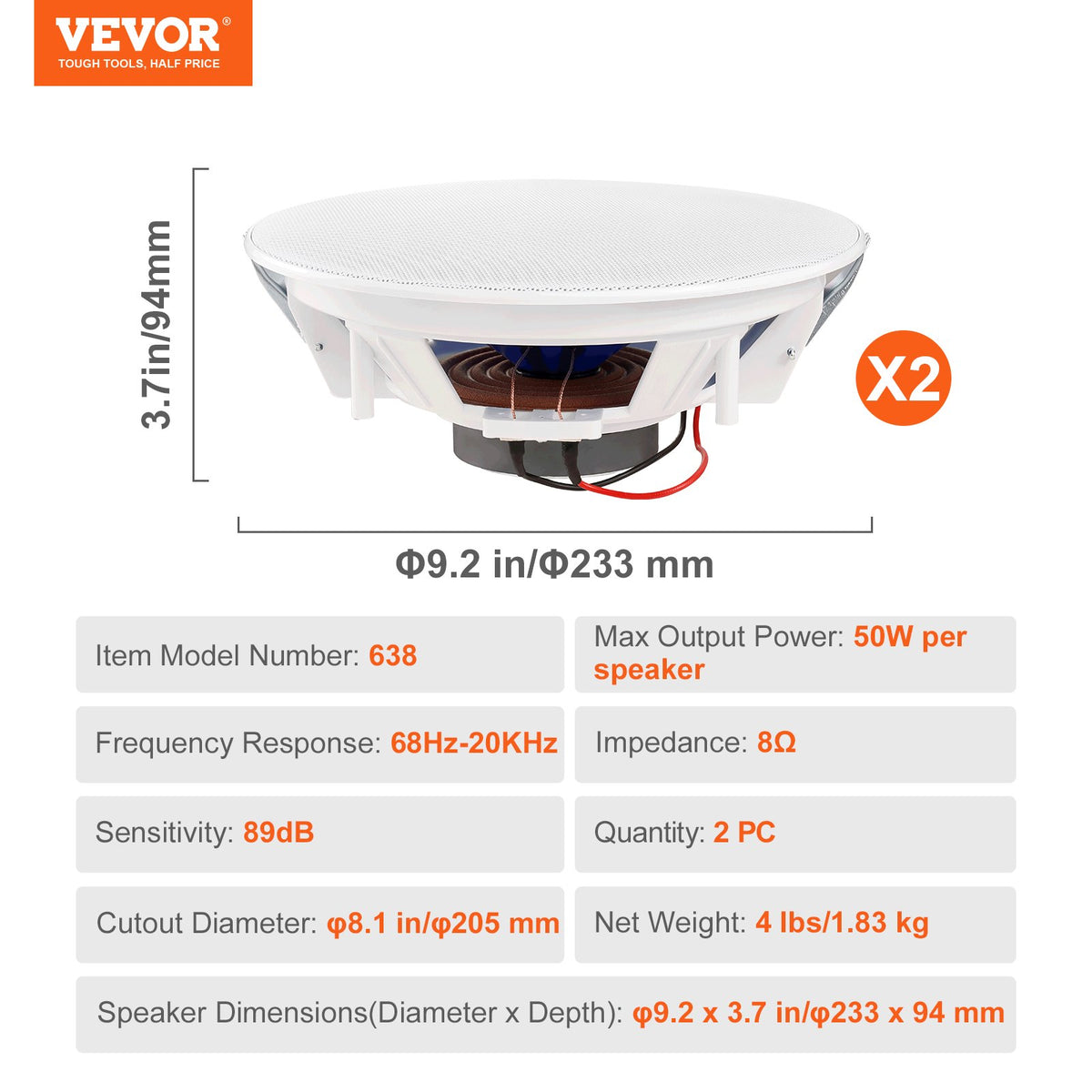 2 PCs 203.2 mm in Ceiling Speakers, 50-Watts, Flush Mount Ceiling & in-Wall Speakers System with Impedance V952-DPXDYSQ8YCLZPZC9CV9