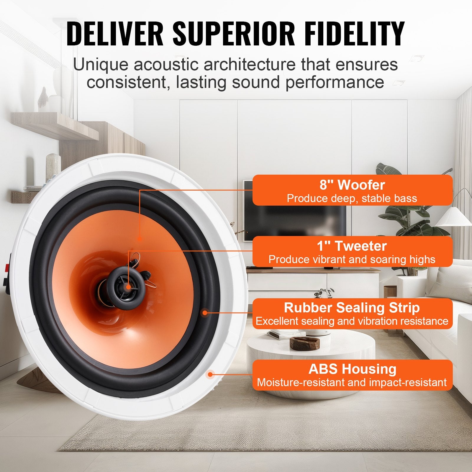 4 PCs 203.2 mm in Ceiling Speakers, 100-Watts, Flush Mount Ceiling & in-Wall Speakers System with V952-DPXDYSQ8YCSZTSBN5V9