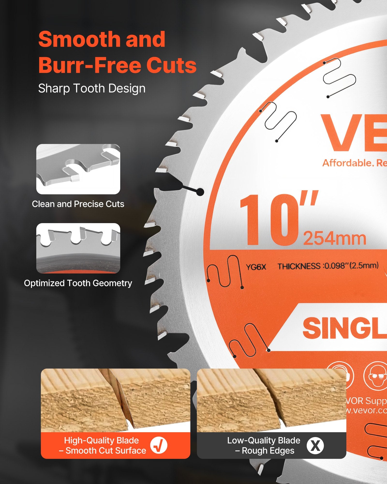 Circular Saw Blade, 254 mm Diameter, 50 Sharp Alloy Teeth, 15.875 mm Arbor, Fine Finish, Wood Cutting Blade V952-DPYJPDPQMZP2APV6I001V0