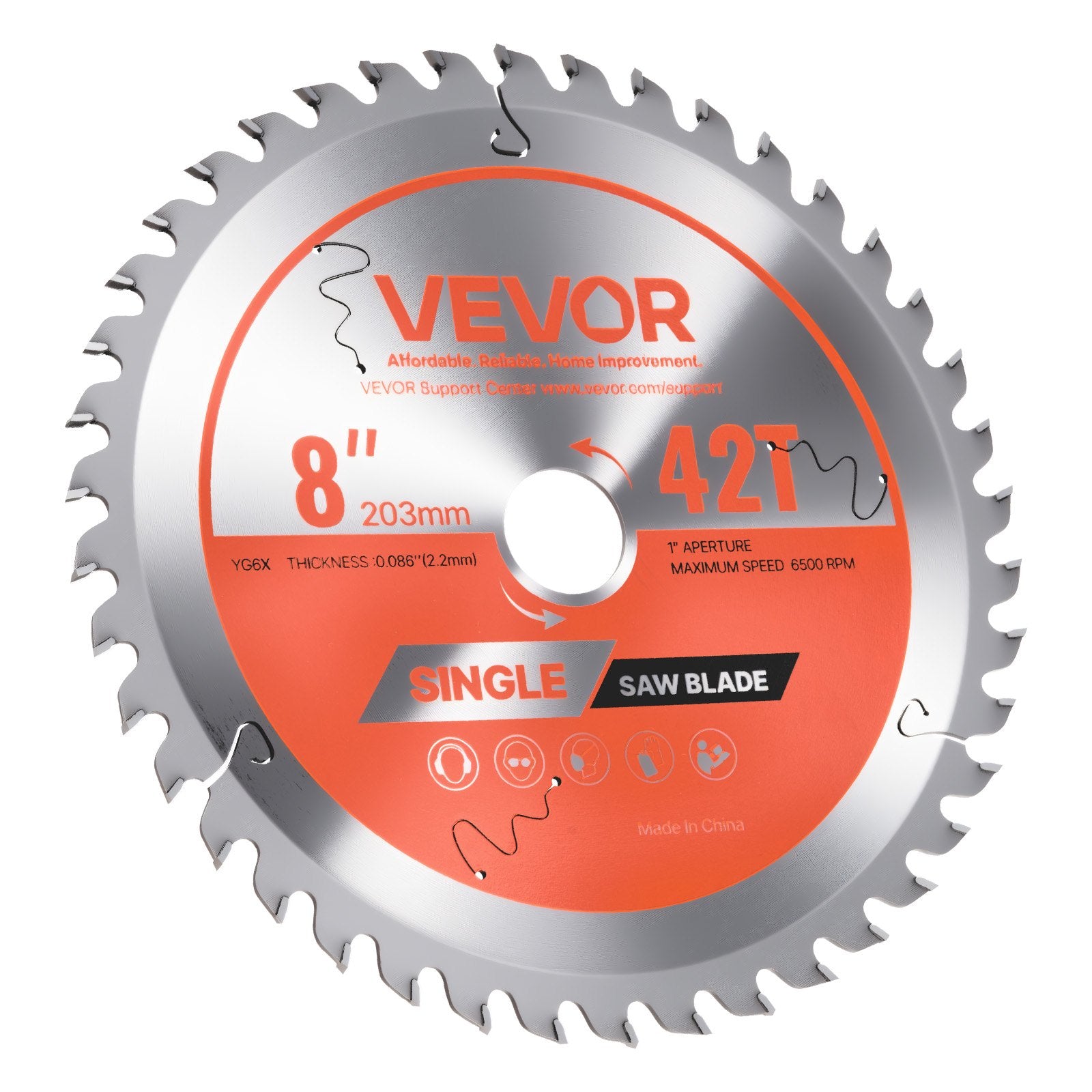 Circular Saw Blade, 203 mm Diameter, 42 Sharp Alloy Teeth, 25.4mm Arbor, Fine Finish, Wood Cutting Blade for V952-DPYJPDPQMZP2PIFMS001V0