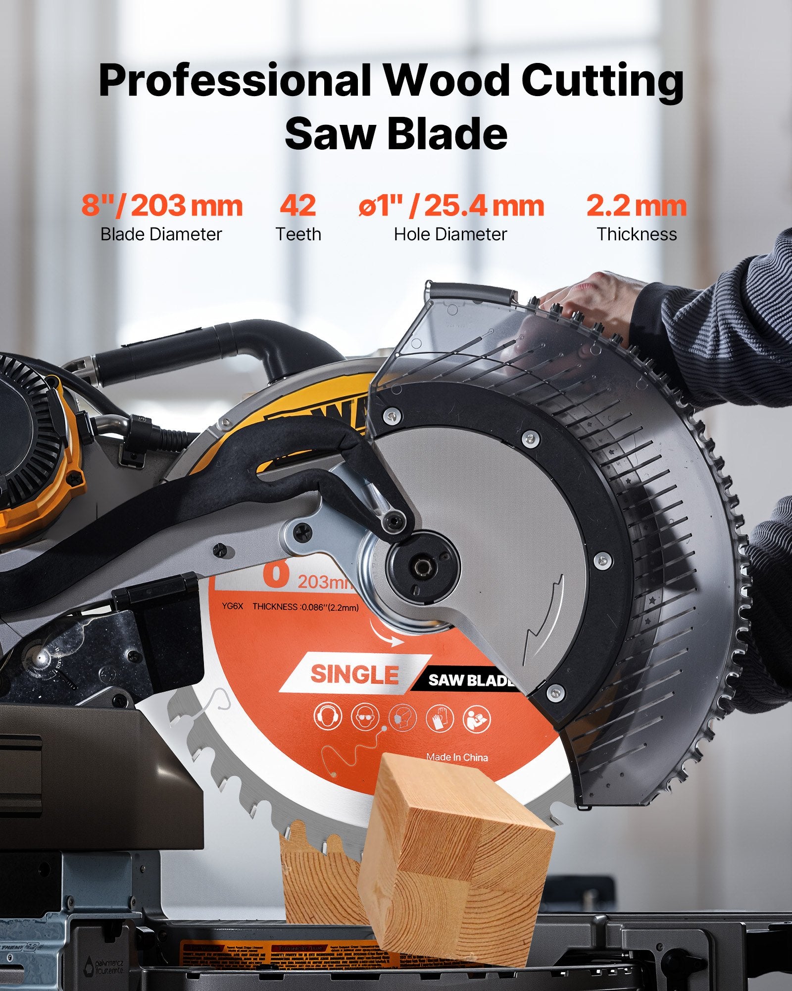 Circular Saw Blade, 203 mm Diameter, 42 Sharp Alloy Teeth, 25.4mm Arbor, Fine Finish, Wood Cutting Blade for V952-DPYJPDPQMZP2PIFMS001V0