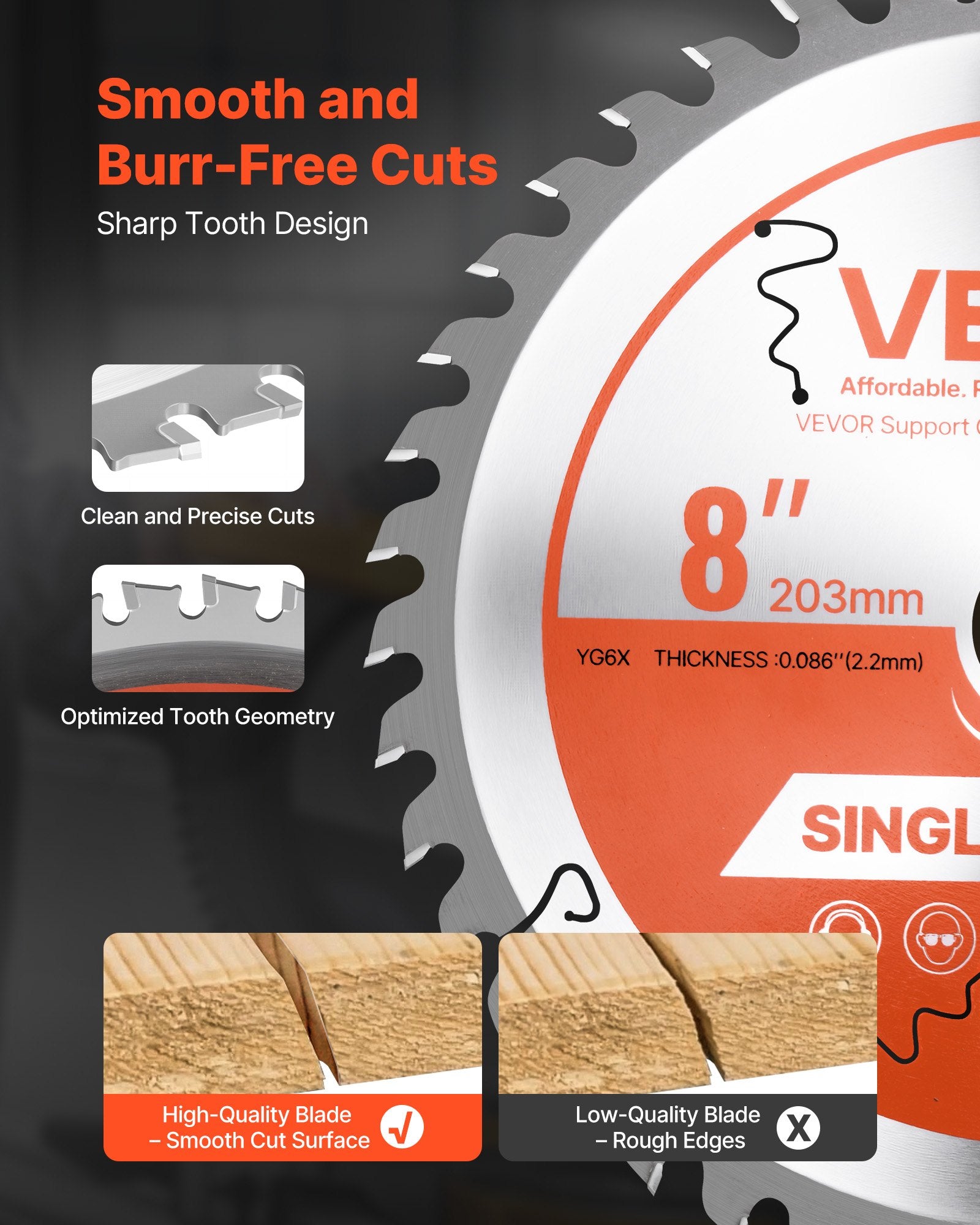 Circular Saw Blade, 203 mm Diameter, 42 Sharp Alloy Teeth, 25.4mm Arbor, Fine Finish, Wood Cutting Blade for V952-DPYJPDPQMZP2PIFMS001V0