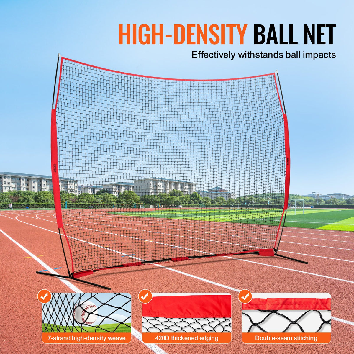 Barricade Backstop Net, 12x9 ft Ball Sports Barrier Netting, Portable Practice Equipment with Carry Bag, V952-DQW129YC0000YT8NIV0